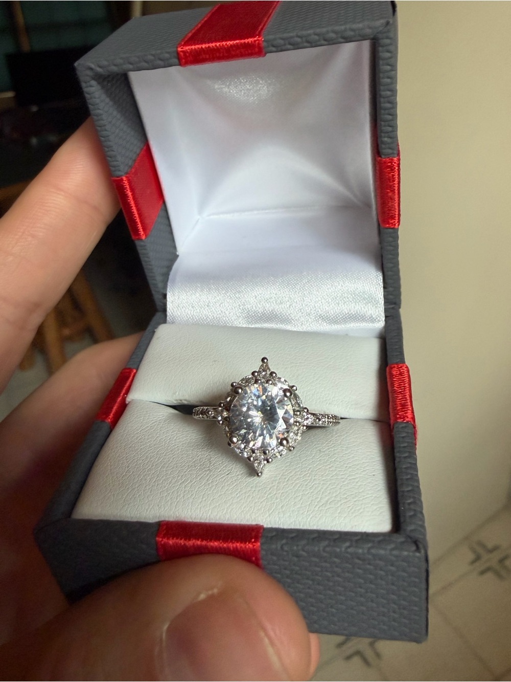 Silver Halo Ring with Clear Center Stone